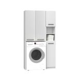 WHATSIZE ENTERPRISE – Marpol - White Wide Washing Machine Storage Surround – Wooden Laundry Cupboard with Shelves - Organise Essentials & Detergents- Furniture to Complement Modern Décor