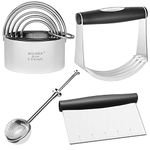 HULISEN Stainless Steel Biscuit Cutter Set, Flour Duster, Pastry Scraper and Dough Blender, Sturdy & Long-Lasting with Ergonomic Rubber Grip, Professional Baking Dough Tools, Gift Package (4 Pcs/Set)