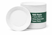 100 Pack of 7-inch Disposable Paper Plates, 18cm White Paper Plates Perfect for Everyday use, Ideal for BBQ's, Parties and Events.