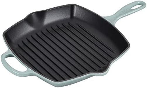Le Creuset Cast Iron Signature Square Skillet Grill, 10.25", Sea Salt