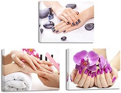 HOMEOART Canvas Prints Manicure Nail-Painting with Orchid Flower Canvas Prints Framed Beauty Salon Decor 12"x16"x3 Panels