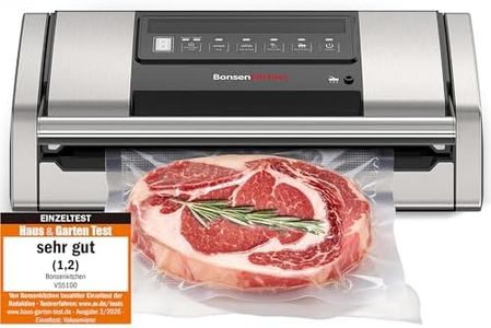 Bonsenkitchen Vakuumiergerät 15 L/min, Vakuumierer mit Beutelclip, Griffverriegelung und Integrierter Schneider, für Sous-Vide-Garen und Essenszubereitung, Hochleistungs-Schnellversiegelung-VS5100
