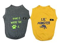 Golden Tails Cotton Printed TShirts for Dogs and Cats Costume for Dogs(Pack of 2 T-shirts) (Grey & Mustard, Extra Small XS 12")