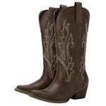 HISEA Rollda Cowboy Boots Women Western Boots Cowgirl Boots Ladies Pointy Toe Fashion Boots, Dark Brown, 6 UK