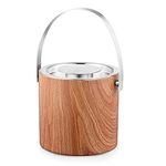 FnS Stainless Steel -Double Wall - Ice Bucket Great for Home, Cocktail Bar and Parties (Wooden)