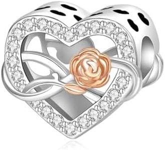 BIZK Champagne Rose Heart 925 Sterling Silver Charms for Bracelets and Necklaces for Birthday Valentine's Day Fashion Jewelry for Women Friend and Mother