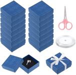 Swpeet 17Pcs 2.95 x 2.95 x 1.2Inch Sapphire Blue Fan Pattern Cardboard Jewelry Gift Boxes with Scissors and Polyester Ribbon Assortment Kit, Necklace Earring Bracelet Boxes Gift Case for Jewelry