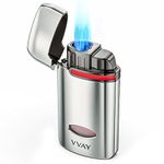 VVAY Triple Jet Flame Cigar Lighter, Adjustable Flame, Butane Refillable, Sold without Gas