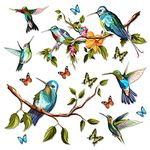 SPEETH 2Pcs DIY Hummingbird Wall Decal, Hummingbird Flower Wall Stickers Decor, Butterfly, Bird, Plant Vinyl Glass Wall Decals for Home, Removable Sticker for Bedroom, Window, Kitchen Living Room