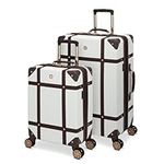 SwissGear Vintage Luggage Trunk 2-Piece Set — Hardside Carry-On & Checked Suitcases with 8 Spinner Wheels —White Coffee 19-inch & 26-inch