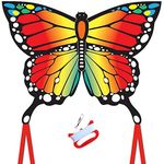 Butterfly Kite for Kids and Audlts, 120x95cm with Long Tails,beginner kite for children,Easy to Assemble and Fly, Easy-grip Handle with 200’ String and Swivel,. Awesome Beach and Outdoor Toys