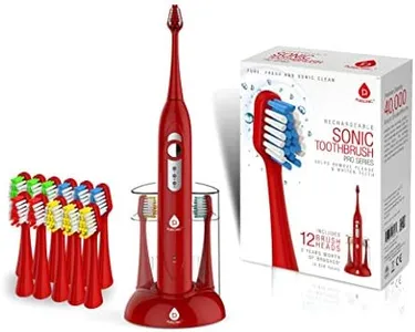 Pursonic S430 SmartSeries Electronic Power Rechargeable Sonic Toothbrush, 12 Brush Heads Included, Red