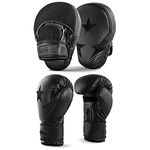 Lions Focus Pads and Gloves Set - Boxing Hook and Jabs Sparring Punch Martial Arts MMA Punching Mitts Muay Thai Kickboxing Coach Glove Sets for Men Women (BLACK-MAXSTAR, 10OZ)