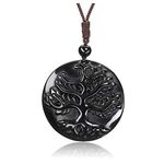 JOVIVI Tree of Life Obsidian Crystal Stone Healing Amulet Protection Pendant Necklace Men Handcarved Natural Black Gemstone Quartz Jewellery for Women Gifts