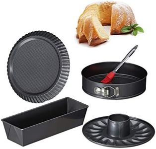 Relaxdays Forno, Set da 5, Tortiera Apribile con Fondo da 26 cm, Stampo per Plum Cake, Crostate, Antracite, Silicone
