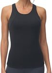 High Neck Workout Tank Tops Sports Bras for Women Full Coverage Tank with Built-in Shelf Bras Racerback Yoga Gym Shirt, Black, M