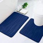 Buganda Memory Foam 2 Pieces Bath Rugs Set - Soft Non-Slip Thick Bath Mat and Contour Toilet Rug, Absorbent Washable Bathroom Rugs and Mats Set (24" x 20" + 30" x 20", Navy Blue)