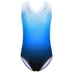 BAOHULU Gymnastics Leotard for Girls Shiny Diamond Ballet Dance One Piece Outfit, Diamond Blue, 7-8 Years