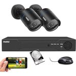 maisi 4 Channel Smart DVR CCTV Camera System w/500GB Hard Drive, 2x 2MP Weatherproof Outdoor Security Bullet Camera, Night Vision, Remote Access, Motion Detection,