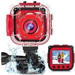 PROGRACE Children Kids Camera Waterproof - Digital Video Camera for Kids HD 1080P Holidays Birthday Gifts Age 3 4 5 6 7 8 9 10 11 12 Year Old Kids Camcorder Toddler Learn Toy Camera Red