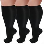 3 Pairs Plus Size Compression Socks for Women and Men Wide Calf 20-30mmhg Extra Large Knee High Support for Circulation, 01-3 Black, 3X-Large