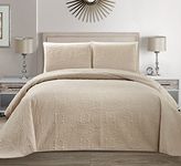 MK Home Mk Collection Solid Embossed Bedspread Bed Cover Over Size (Beige, King/California King)