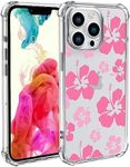 Wihytec Pink Hibiscus Flower Phone Case for iPhone 11 Hibiscus Floral Case Cover Clear Phone Case w/Four Corner Reinforced Shockproof Girly Women Phone Cover Transparent Preppy Phone Case