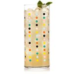 Libbey 2935/AL3Q8N Flower Power Party Cooler Vintage Drinking Set of 4, Colorful, Retro Polka Dot Design Cups, Dishwasher Safe Water Glasses Set for Beverages