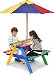 Generic INFANS Kids Picnic Table, Outdoor Toddler Wooden Table and Chair Set w/Removable & Foldable Umbrella, Children Furniture Patio Set for Backyard Garden Lawn (Colorful), 70529OP