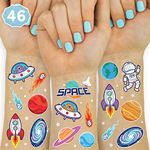 xo, Fetti Space + Planets Temporary Tattoos for Kids - 36 Glitter styles Alien Birthday Party Supplies, Astronaut Favours + Rocketship Decorations