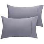 LuxClub Collection Pillowcases 2 Pack - Wrinkle Free Cooling Pillow Cases with Satin Trim - Machine Washable Hotel Bedding Silky Soft - Silver Standard/Queen