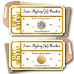 Personalised Metallic Gold Mystery Birthday Gift Voucher - Surprise Scratch Card Coupon Ticket With Envelope | Unique Gifts For Friends Family Wife Husband Boyfriend Girlfriend