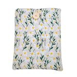 Daisy Embroidered Canvas Book Sleeve - Elegant Book Cover, Padded Protector for Paperbacks & Hardcovers, Ideal for Book Lovers, 27x22 cm, Wooden Button (White & Beige)