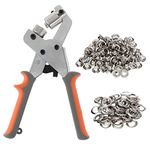 Dyna-Living Grommets Eyelet Punch Kit Punch Pliers Leather Hole Punch Handheld Grommets Punching Machine Press Tool with 500pcs Silver Grommets of 3/8 Inch (10mm) for Tarpaulin,Belts,Poster