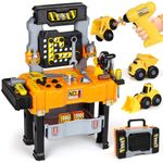 Lehoo Castle Kids Tool Bench, Kids Tool Set with Realistic Electric Drill & Take Apart Construction Vehicles, Workbench & Tool Box in One Design, STEM Learning Toys for 2-3 Years Toddler Boys & Girls