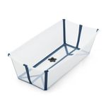 Stokke Flexi Bath X-Large, Transparent Blue - Spacious Foldable Baby Bathtub - Lightweight & Easy to Store - Convenient to Use at Home or Traveling - Best for Ages 0-6