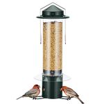 Kingsyard Squirrel-Proof Bird Feeder w/3 Feeding Ports, Heavy Duty Metal Tube Birdfeeder for Wild Bird, 5LBS Mixed Seed Capacity, w/Hanger, Green