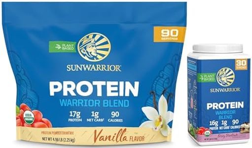 Sunwarrior Berry & Vanilla Organic Plant Based Protein Powder Set | Bundle & Save | Vegan Organic Protein Powder | Non-GMO Soy Dairy Filler & Gluten Free (90 Servings Vanilla, 30 Servings Berry)
