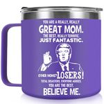 QTDS Funny Mothers Day Gifts for Mom Gifts From Son Daughter Kids - Mom Coffee Mug Cup, Great Mother Gifts for Mom Birthday Gifts, Donald Trump Gifts for Mom, 14 OZ Trump Mothers Day Mug Mom Purple