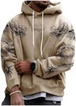 Floerns Men's Graphic Print Long Sleeve Drawstring Hoodie Pullover Sweatshirt Khaki Dragon X-Large