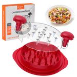 Chicken Shredder, 10.8''Chicken Shredder Tool Twist with Transparent Lid, Ergonomic Handle and Anti-Slip Base, Dishwasher Safe, Cleaning Brush, Heat Resistant (Red)