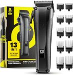 The Beard Club Pro Beard Trimmer for Men - Professional Men's Hair Trimmer for Barbers - Electric Cordless Rechargeable High Power 13,000 RPM - 10 Guides - Taper Lever - Diamond Like Carbon Blades