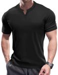 Muscle Cmdr Men's Slim Fit V Neck Casual Shirts Short Sleeve Muscle Henley T-Shirt Stylish Business Top Black XL