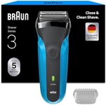 Braun Series 3 Electric Shaver for Men with Precision Beard Trimmer, Wet & Dry Electric Razor for Men, Includes Rechargeable Battery, UK 2 Pin Plug, 310, Black/Blue Razor