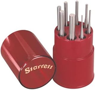 Starrett Drive Pin Punch Set with Knurled Grip in Round Red Plastic Box - 4" Length, 1/16", 3/32", 1/8", 5/32", 3/16", 7/32", 1/4", 5/16" Punch Diameter, Set of 8 - S565WB