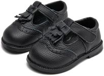 DADAWEN Toddler Girls Leather Mary Jane Dress Shoes Baby Non-Slip Soft Sole Tassel Princess Flats Wedding Party Casual Walking School Shoes Black US Size 7 Toddler