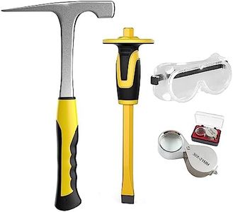 TZDTMEOS 4pcs Geology Rock Pick Hammer Kit, Geology Hammer Tools, 32oz Rock Hammer & Chisels with jewelers loupe,goggles. Tool Set for Rock Hounding, Hounding,Gold Mining & Prospecting, Stone Breaking