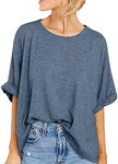 Women Oversized T-Shirt Summer Casual Short Sleeve Loose Tee Tops Blue Grey