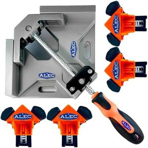 Alec Tools 90° Corner Clamps for Woodworking - Adjustable Aluminum Alloy Wood Clamps for Framing, Welding, Cabinetry, Furniture Making - Non-Slip Rubberized Handle - Includes 4 Plastic Corner Clips