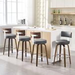 Bekrvio Swivel Counter Height Bar Stools Set of 4, Faux Leather Kitchen Stools Upholstered Barstools with Back, Walnut Wood Legs, Mid Century Island Chairs Counter Stools, 26" Seat Height, Grey